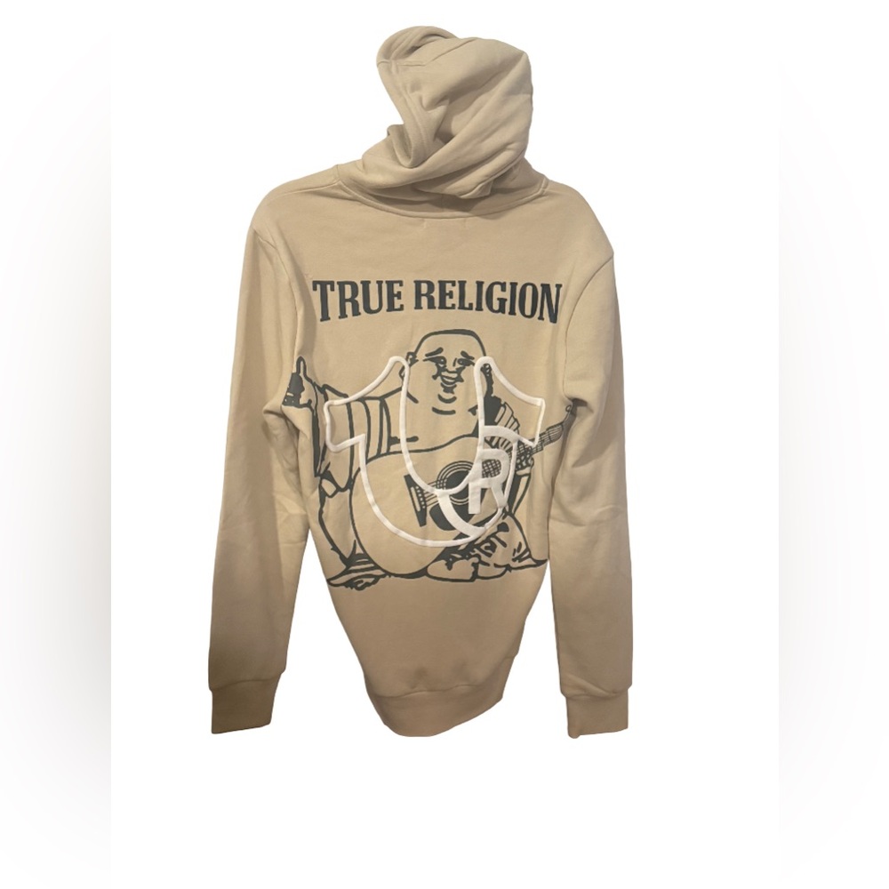 True Religion Beige Graphic Hoodie with Black and White Print